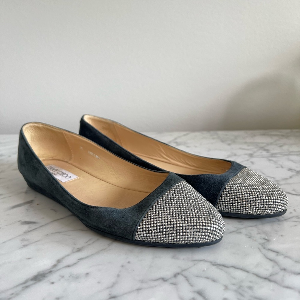 Jimmy Choo Blue Suede with Silver Cap Toe Flats